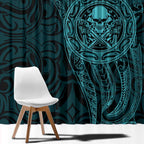 New Zealand Skull Darts Window Curtain Aotearoa Maori Chest Tattoo Stylized Teal - Aussie Hoodie