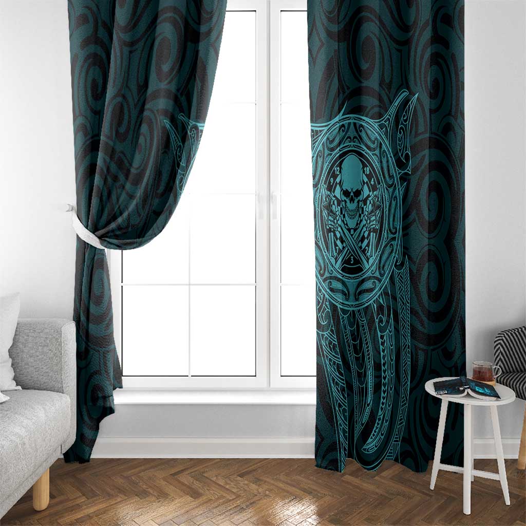 New Zealand Skull Darts Window Curtain Aotearoa Maori Chest Tattoo Stylized Teal - Aussie Hoodie
