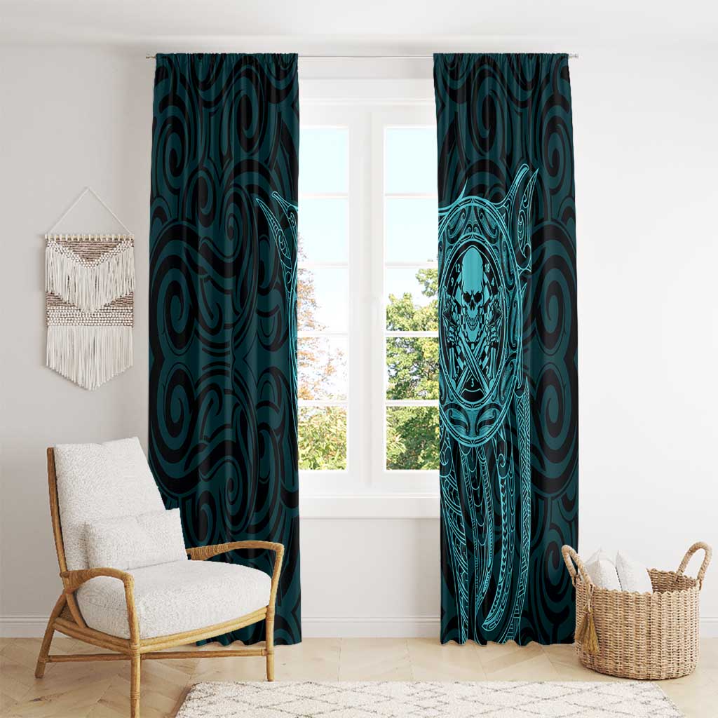 New Zealand Skull Darts Window Curtain Aotearoa Maori Chest Tattoo Stylized Teal - Aussie Hoodie