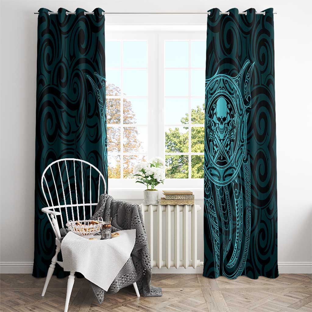 New Zealand Skull Darts Window Curtain Aotearoa Maori Chest Tattoo Stylized Teal - Aussie Hoodie