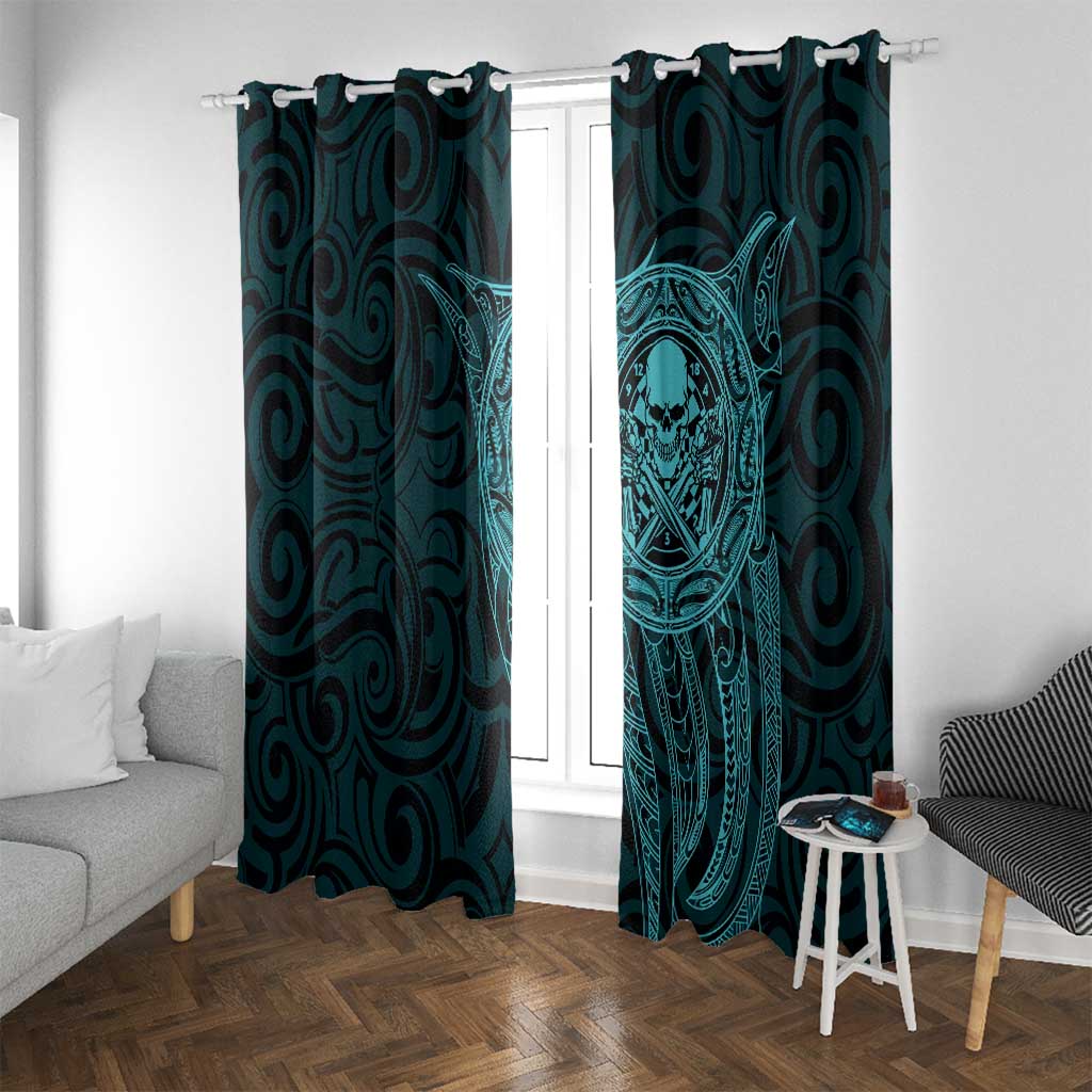 New Zealand Skull Darts Window Curtain Aotearoa Maori Chest Tattoo Stylized Teal - Aussie Hoodie