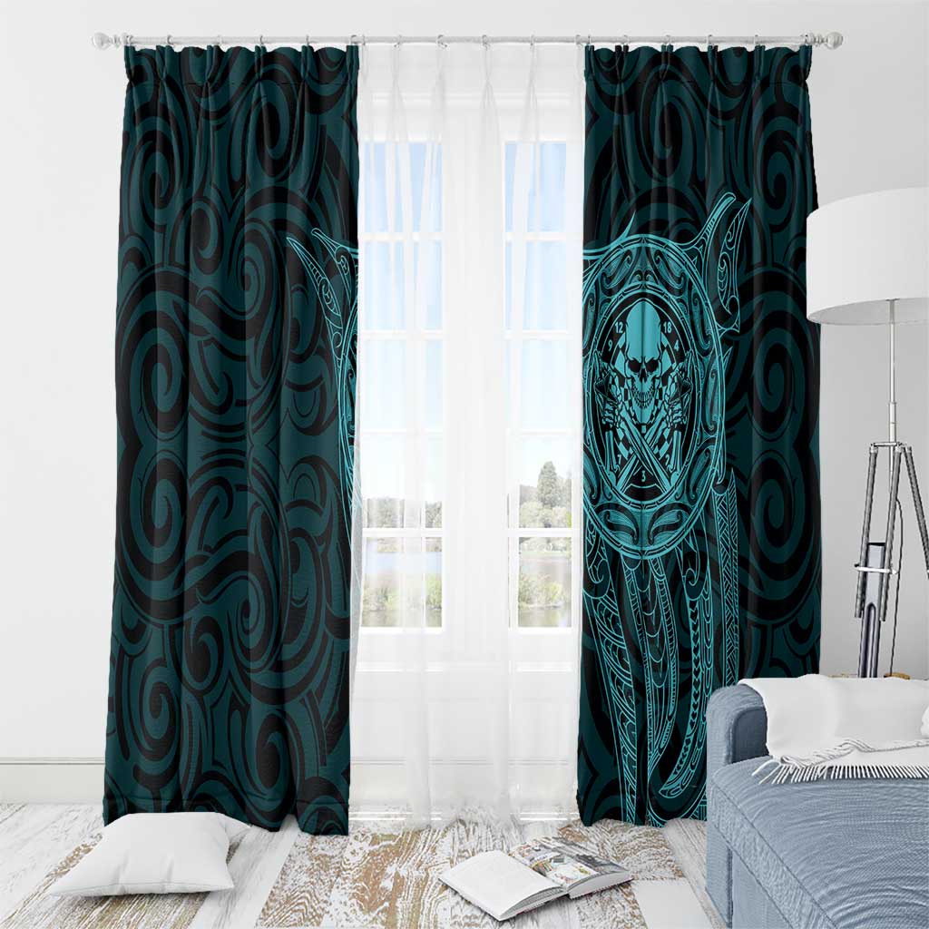 New Zealand Skull Darts Window Curtain Aotearoa Maori Chest Tattoo Stylized Teal - Aussie Hoodie