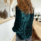 New Zealand Skull Darts Women Casual Shirt Aotearoa Maori Chest Tattoo Stylized Teal - Aussie Hoodie