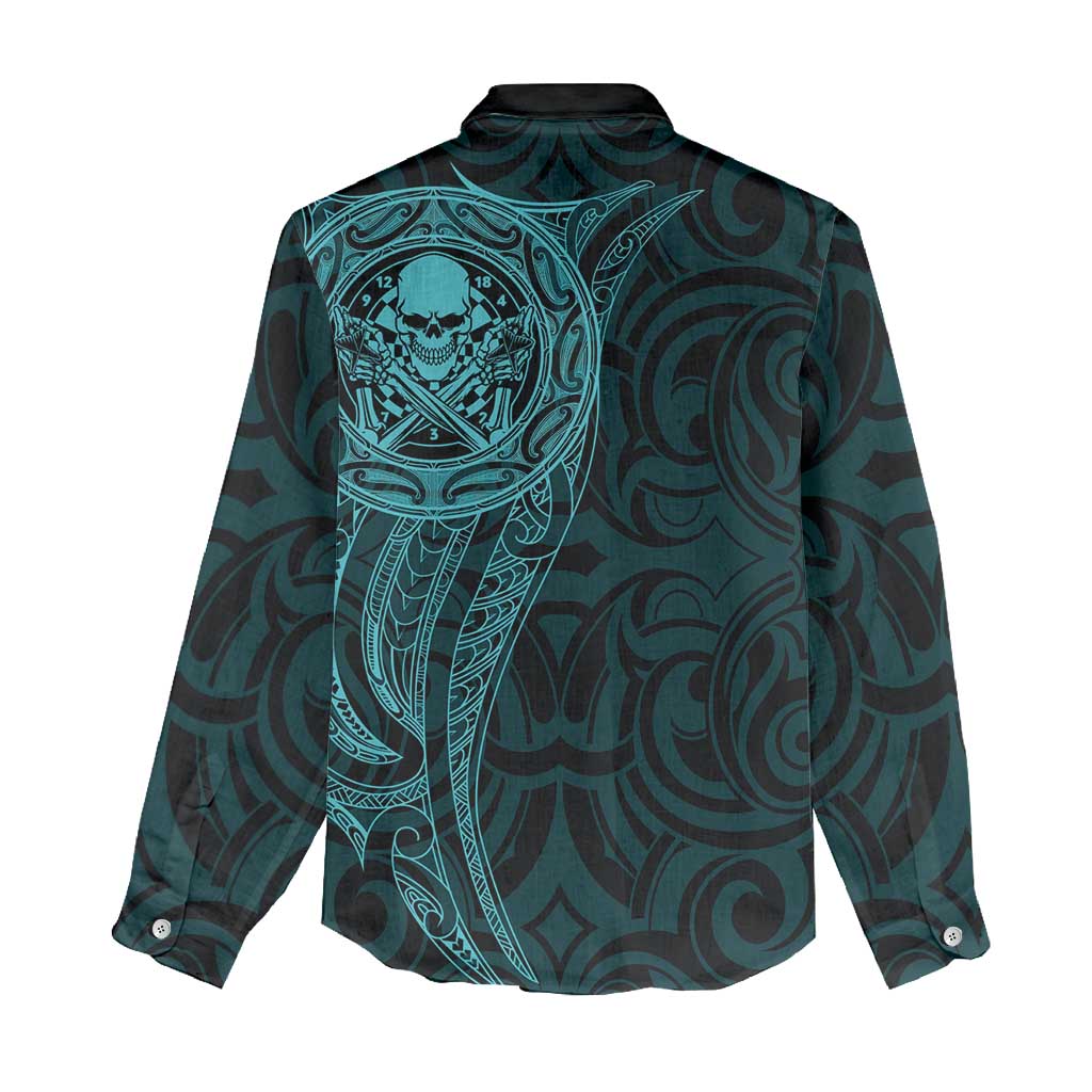 New Zealand Skull Darts Women Casual Shirt Aotearoa Maori Chest Tattoo Stylized Teal - Aussie Hoodie