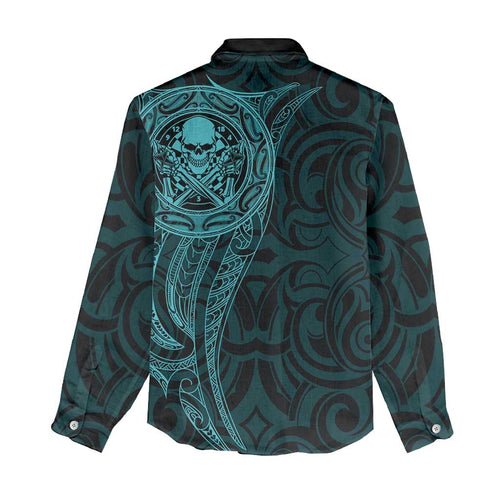 New Zealand Skull Darts Women Casual Shirt Aotearoa Maori Chest Tattoo Stylized Teal - Aussie Hoodie