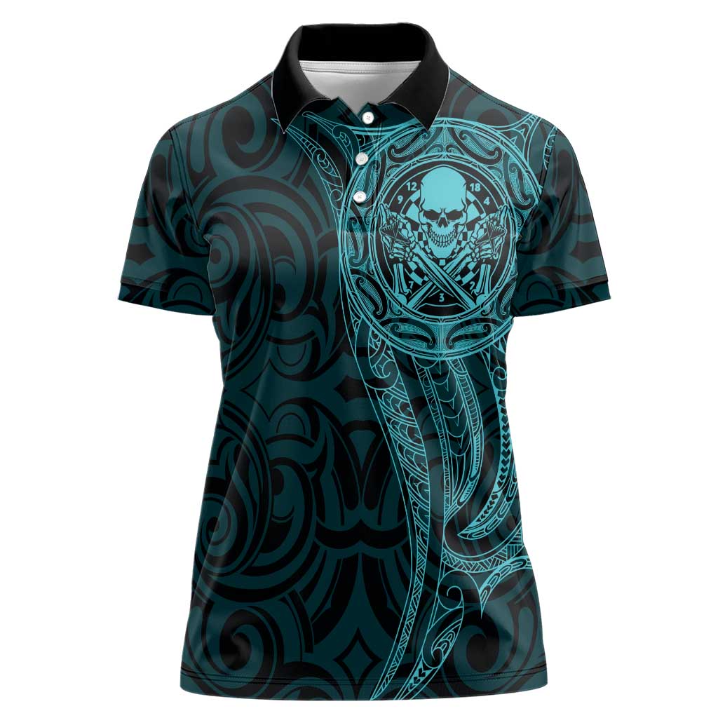New Zealand Skull Darts Women Polo Shirt Aotearoa Maori Chest Tattoo Stylized Teal - Aussie Hoodie