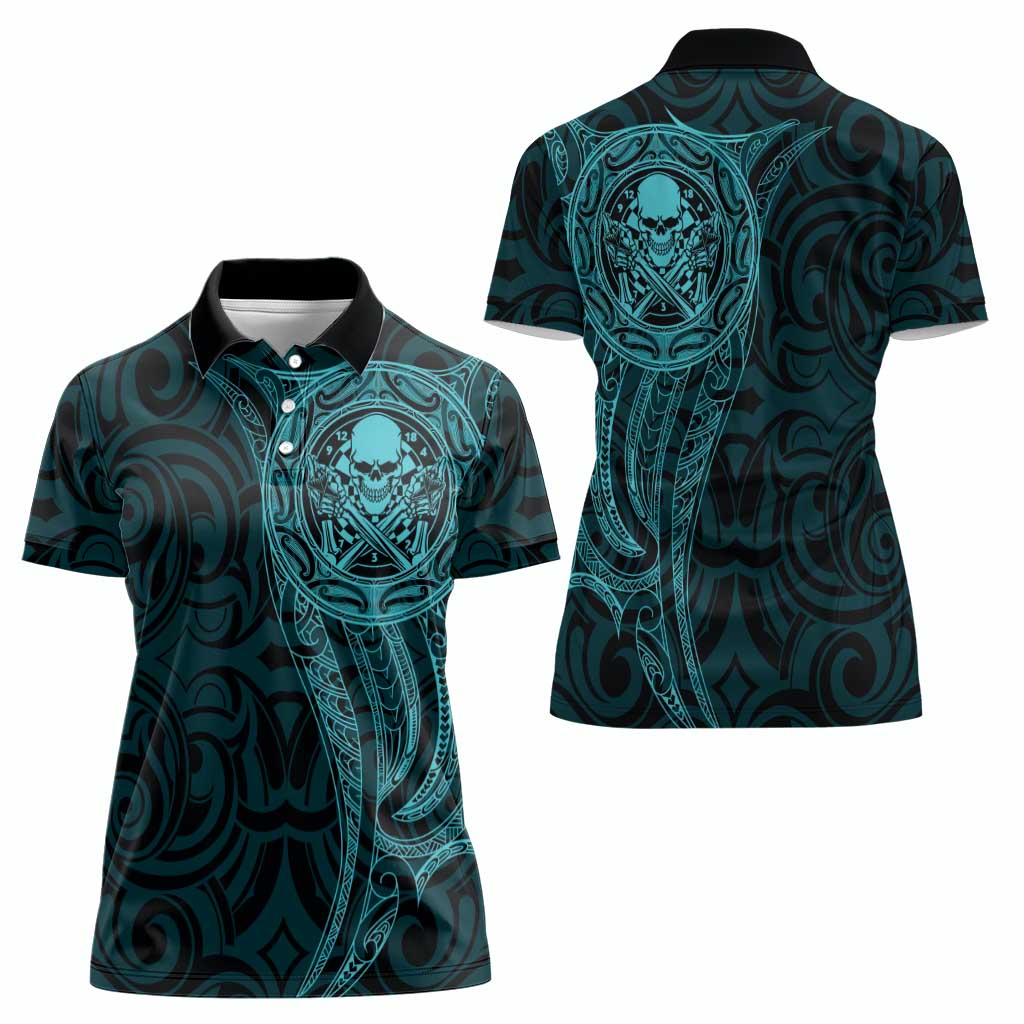 New Zealand Skull Darts Women Polo Shirt Aotearoa Maori Chest Tattoo Stylized Teal - Aussie Hoodie