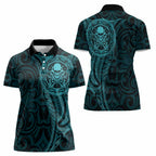 New Zealand Skull Darts Women Polo Shirt Aotearoa Maori Chest Tattoo Stylized Teal - Aussie Hoodie