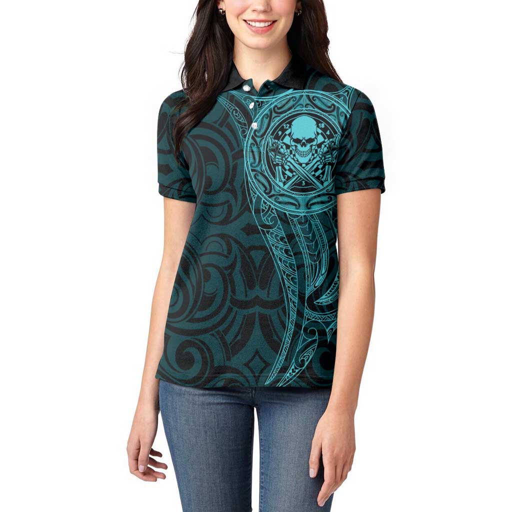 New Zealand Skull Darts Women Polo Shirt Aotearoa Maori Chest Tattoo Stylized Teal - Aussie Hoodie