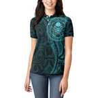 New Zealand Skull Darts Women Polo Shirt Aotearoa Maori Chest Tattoo Stylized Teal - Aussie Hoodie