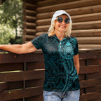 New Zealand Skull Darts Women Polo Shirt Aotearoa Maori Chest Tattoo Stylized Teal - Aussie Hoodie
