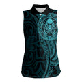 New Zealand Skull Darts Women Sleeveless Polo Shirt Aotearoa Maori Chest Tattoo Stylized Teal - Aussie Hoodie