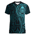 New Zealand Skull Darts Women V-Neck T-Shirt Aotearoa Maori Chest Tattoo Stylized Teal - Aussie Hoodie