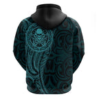 New Zealand Skull Darts Zip Hoodie Aotearoa Maori Chest Tattoo Stylized Teal - Aussie Hoodie
