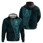 New Zealand Skull Darts Zip Hoodie Aotearoa Maori Chest Tattoo Stylized Teal - Aussie Hoodie