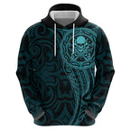 New Zealand Skull Darts Zip Hoodie Aotearoa Maori Chest Tattoo Stylized Teal - Aussie Hoodie
