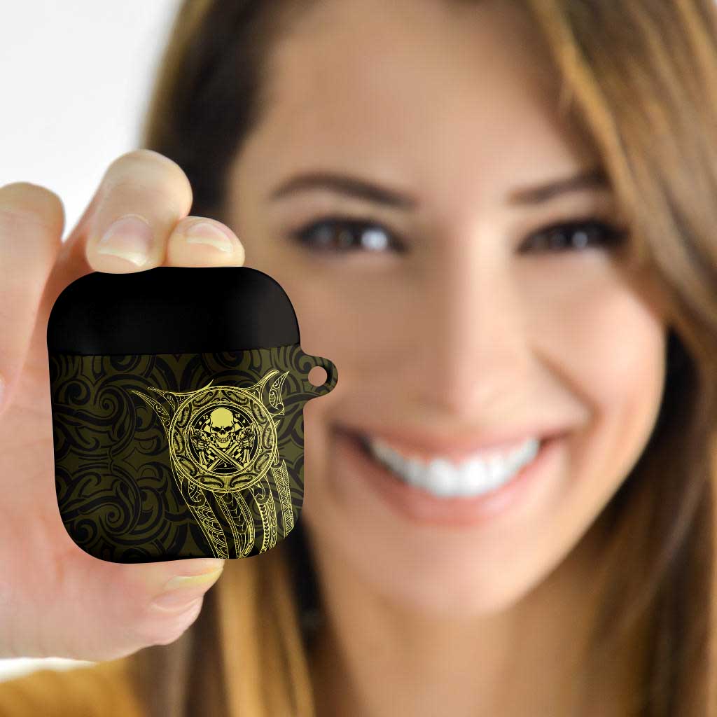 New Zealand Skull Darts AirPods Case Aotearoa Maori Chest Tattoo Stylized Gold - Aussie Hoodie