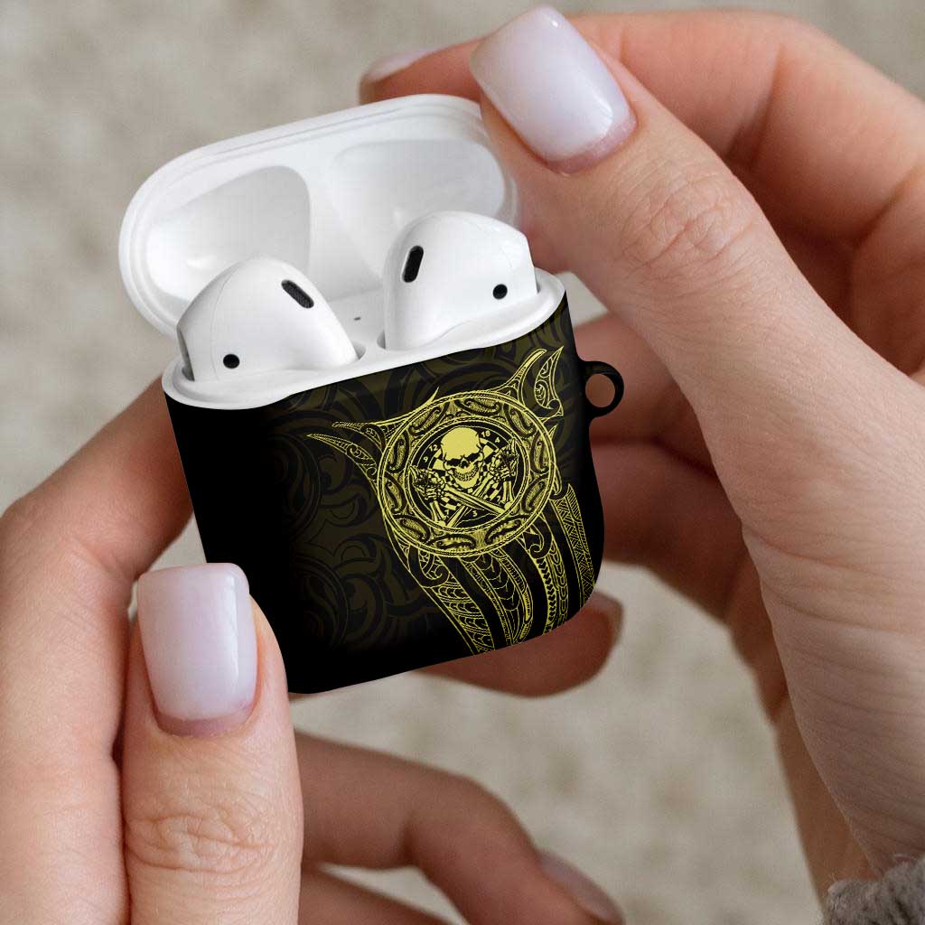 New Zealand Skull Darts AirPods Case Aotearoa Maori Chest Tattoo Stylized Gold - Aussie Hoodie