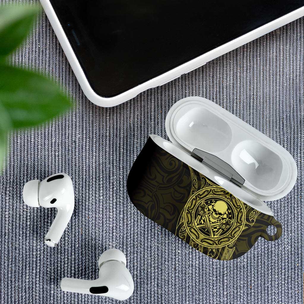 New Zealand Skull Darts AirPods Case Aotearoa Maori Chest Tattoo Stylized Gold - Aussie Hoodie