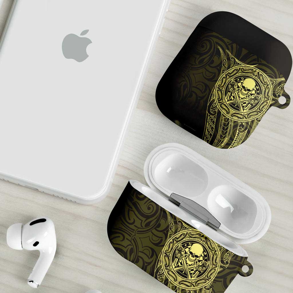 New Zealand Skull Darts AirPods Case Aotearoa Maori Chest Tattoo Stylized Gold - Aussie Hoodie