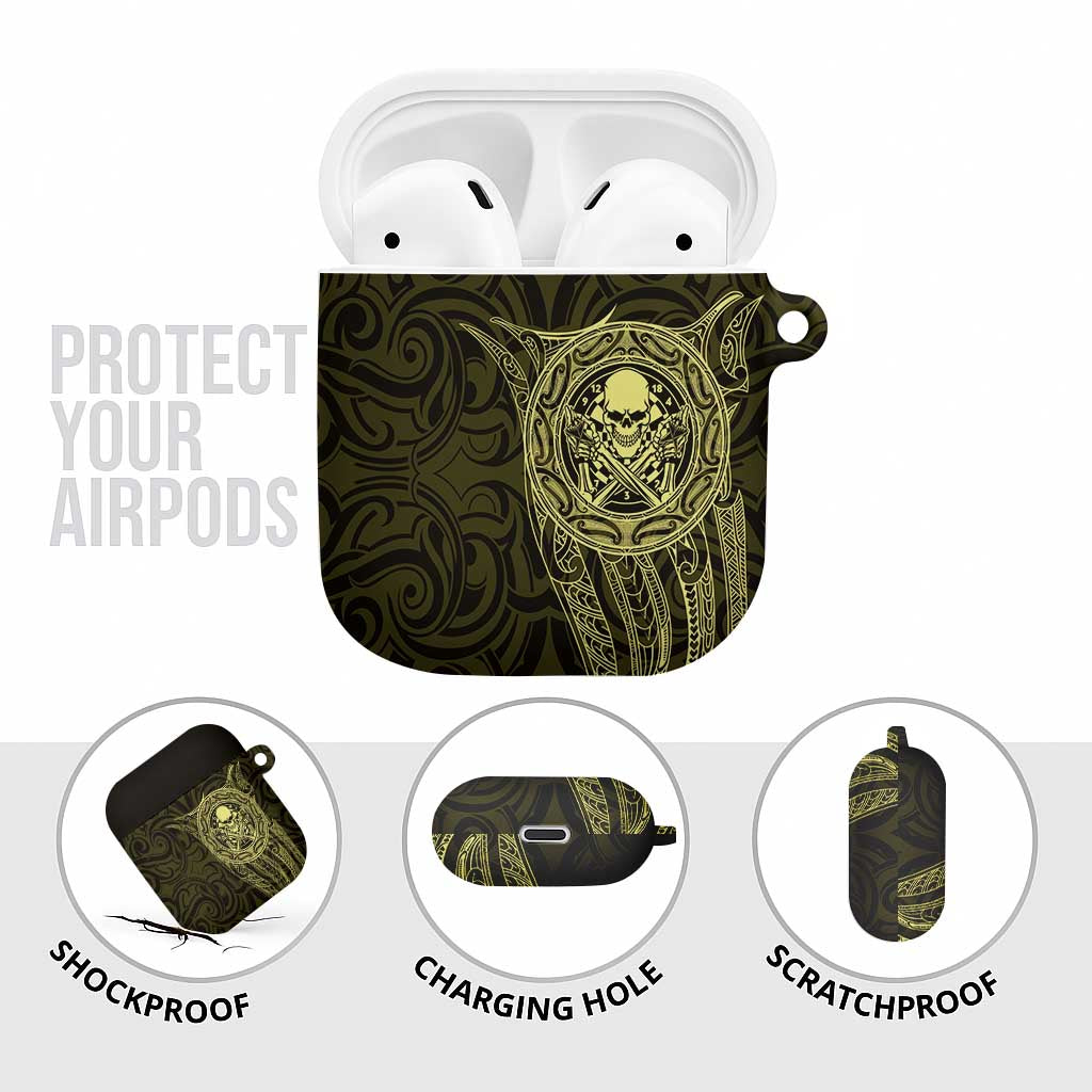 New Zealand Skull Darts AirPods Case Aotearoa Maori Chest Tattoo Stylized Gold - Aussie Hoodie