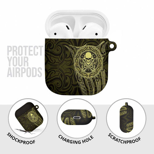 New Zealand Skull Darts AirPods Case Aotearoa Maori Chest Tattoo Stylized Gold - Aussie Hoodie