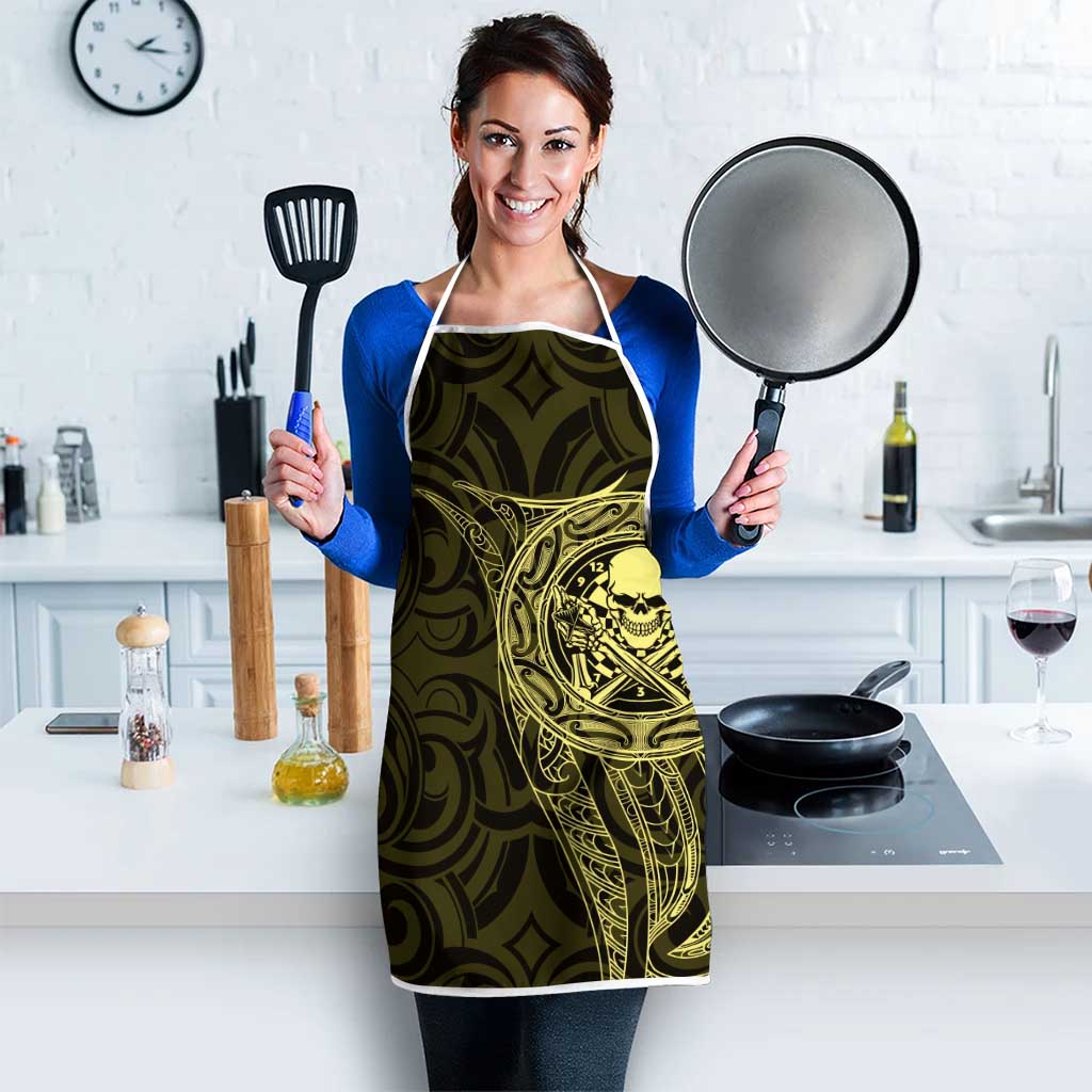 New Zealand Skull Darts Apron Aotearoa Maori Chest Tattoo Stylized Gold - Aussie Hoodie