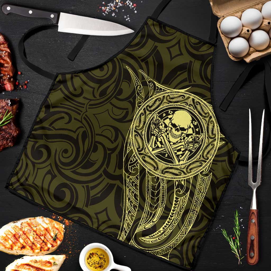 New Zealand Skull Darts Apron Aotearoa Maori Chest Tattoo Stylized Gold - Aussie Hoodie