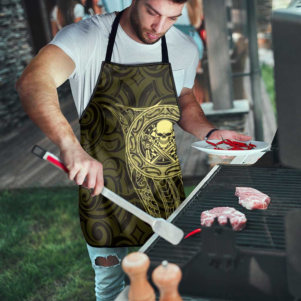 New Zealand Skull Darts Apron Aotearoa Maori Chest Tattoo Stylized Gold - Aussie Hoodie