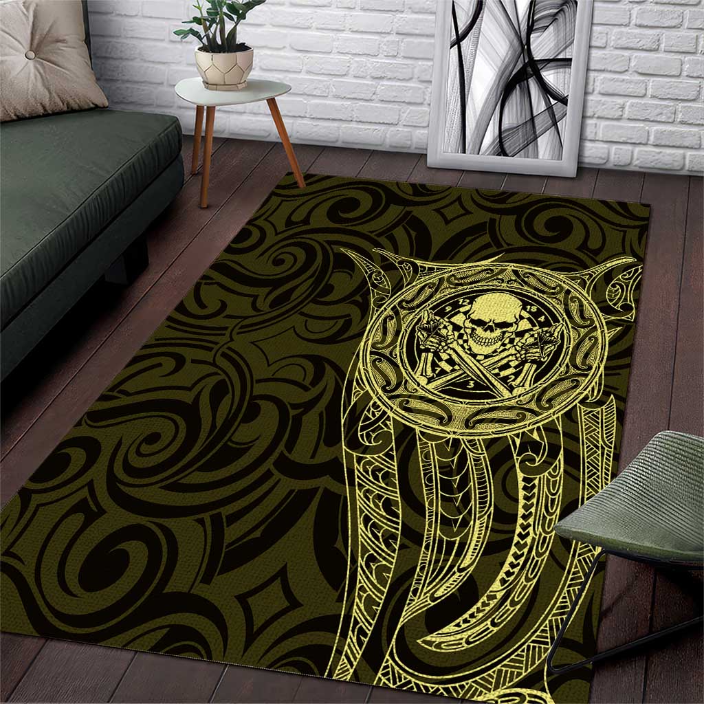 New Zealand Skull Darts Area Rug Aotearoa Maori Chest Tattoo Stylized Gold - Aussie Hoodie