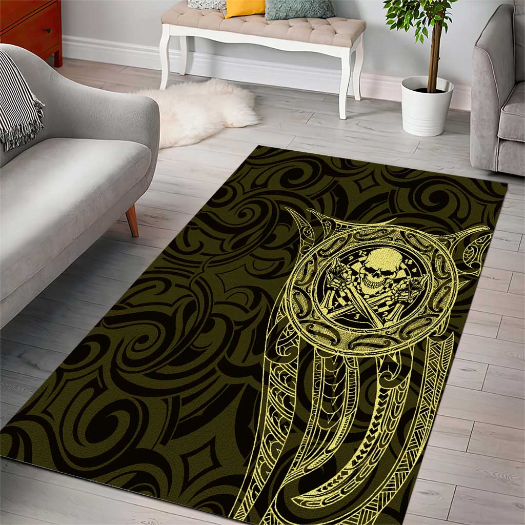 New Zealand Skull Darts Area Rug Aotearoa Maori Chest Tattoo Stylized Gold - Aussie Hoodie