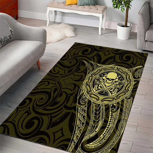 New Zealand Skull Darts Area Rug Aotearoa Maori Chest Tattoo Stylized Gold - Aussie Hoodie