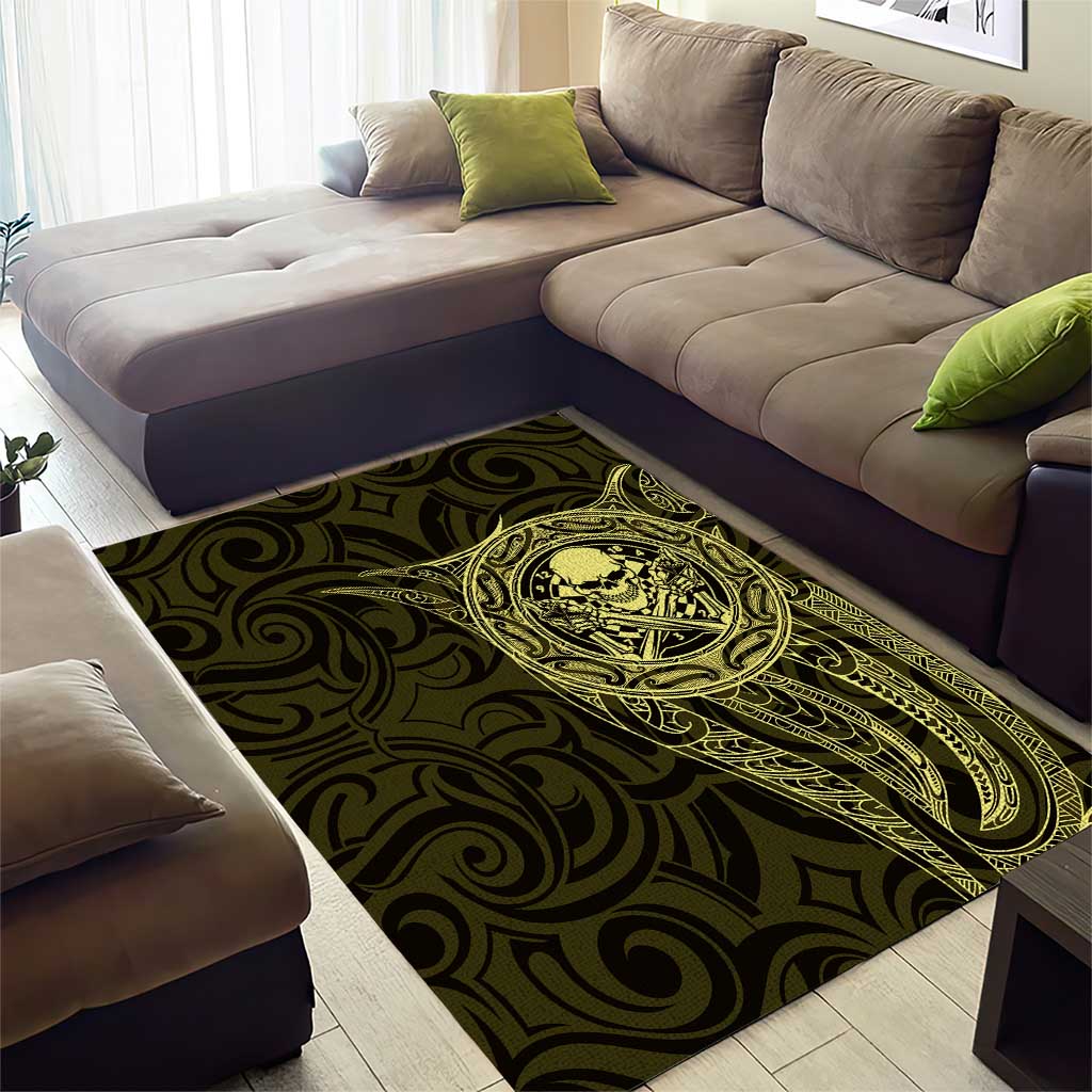 New Zealand Skull Darts Area Rug Aotearoa Maori Chest Tattoo Stylized Gold - Aussie Hoodie