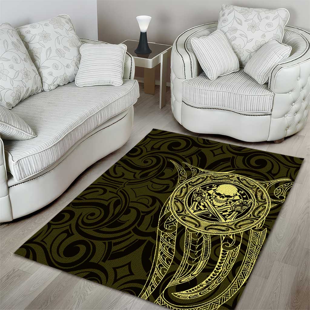 New Zealand Skull Darts Area Rug Aotearoa Maori Chest Tattoo Stylized Gold - Aussie Hoodie