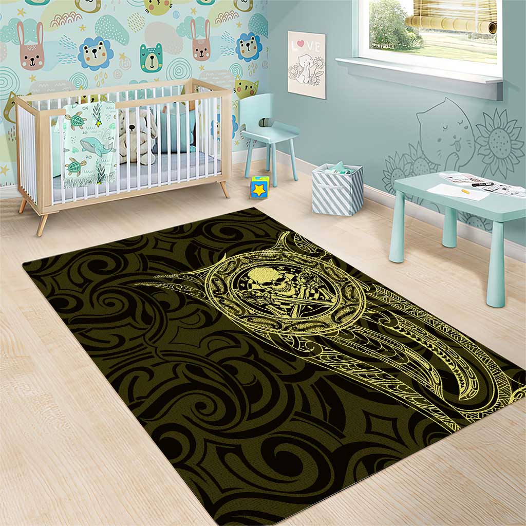 New Zealand Skull Darts Area Rug Aotearoa Maori Chest Tattoo Stylized Gold - Aussie Hoodie