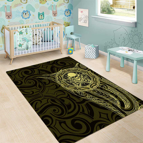 New Zealand Skull Darts Area Rug Aotearoa Maori Chest Tattoo Stylized Gold - Aussie Hoodie