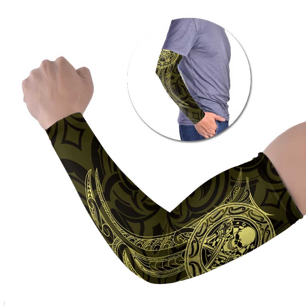 New Zealand Skull Darts Arm Sleeves Aotearoa Maori Chest Tattoo Stylized Gold - Aussie Hoodie