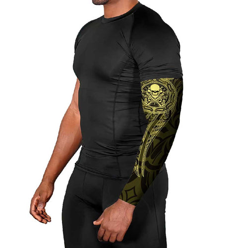 New Zealand Skull Darts Arm Sleeves Aotearoa Maori Chest Tattoo Stylized Gold - Aussie Hoodie