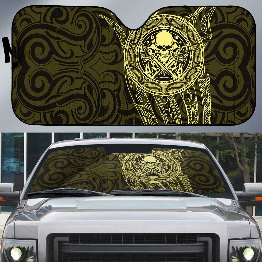 New Zealand Skull Darts Auto Sun Shade Aotearoa Maori Chest Tattoo Stylized Gold - Aussie Hoodie