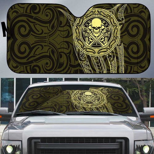 New Zealand Skull Darts Auto Sun Shade Aotearoa Maori Chest Tattoo Stylized Gold - Aussie Hoodie