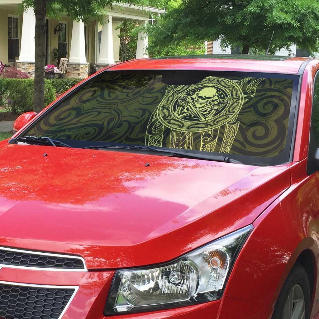 New Zealand Skull Darts Auto Sun Shade Aotearoa Maori Chest Tattoo Stylized Gold - Aussie Hoodie