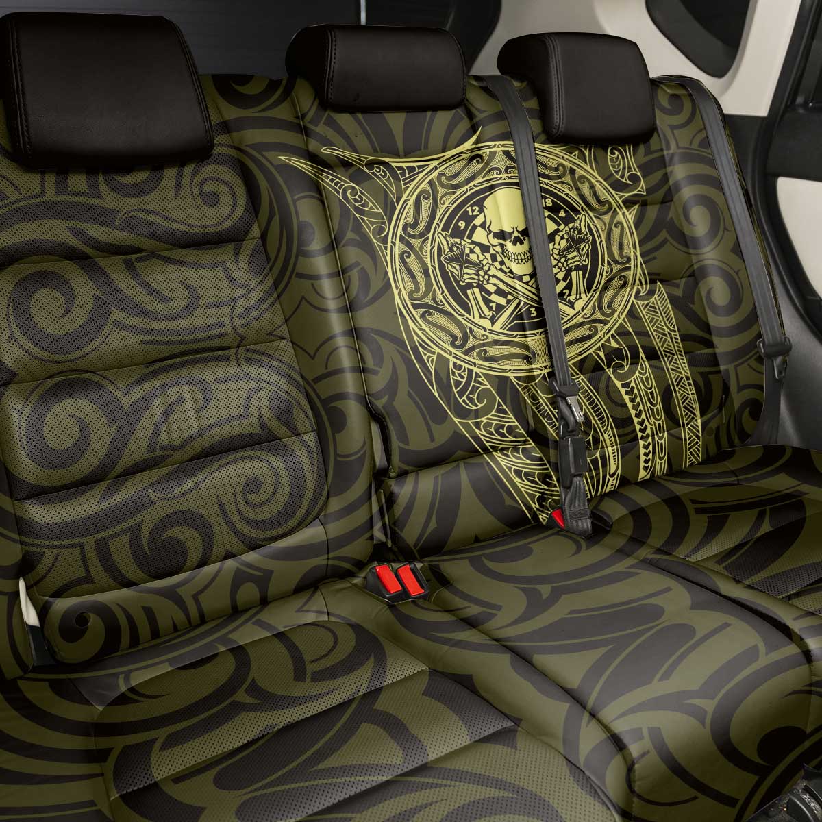 New Zealand Skull Darts Back Car Seat Cover Aotearoa Maori Chest Tattoo Stylized Gold - Aussie Hoodie