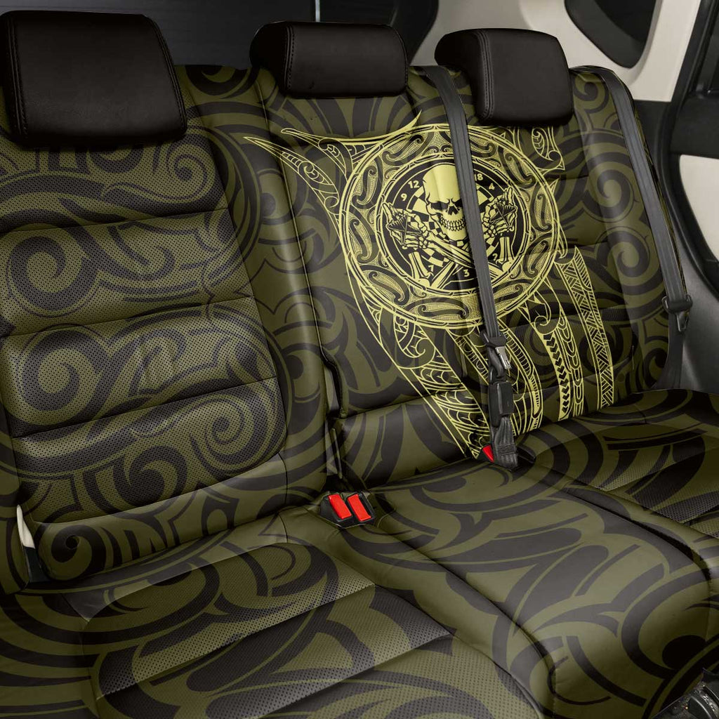 New Zealand Skull Darts Back Car Seat Cover Aotearoa Maori Chest Tattoo Stylized Gold - Aussie Hoodie