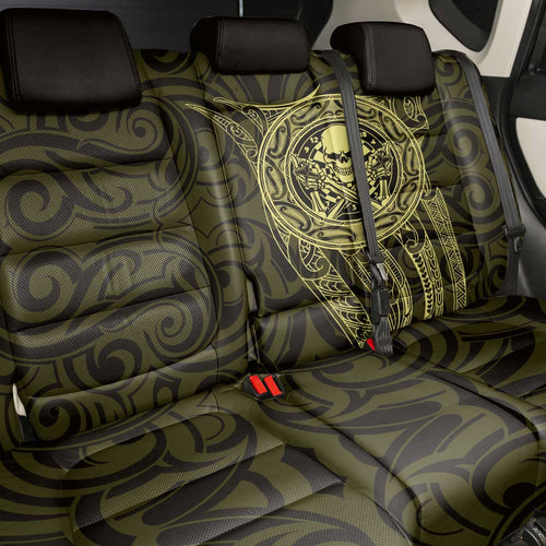 New Zealand Skull Darts Back Car Seat Cover Aotearoa Maori Chest Tattoo Stylized Gold - Aussie Hoodie