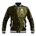 New Zealand Skull Darts Baseball Jacket Aotearoa Maori Chest Tattoo Stylized Gold - Aussie Hoodie