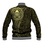 New Zealand Skull Darts Baseball Jacket Aotearoa Maori Chest Tattoo Stylized Gold - Aussie Hoodie