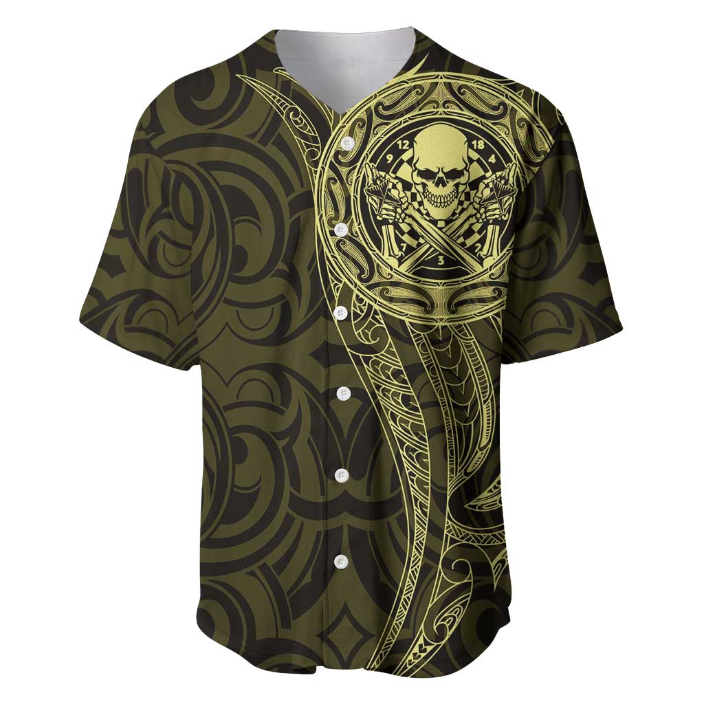 New Zealand Skull Darts Baseball Jersey Aotearoa Maori Chest Tattoo Stylized Gold - Aussie Hoodie