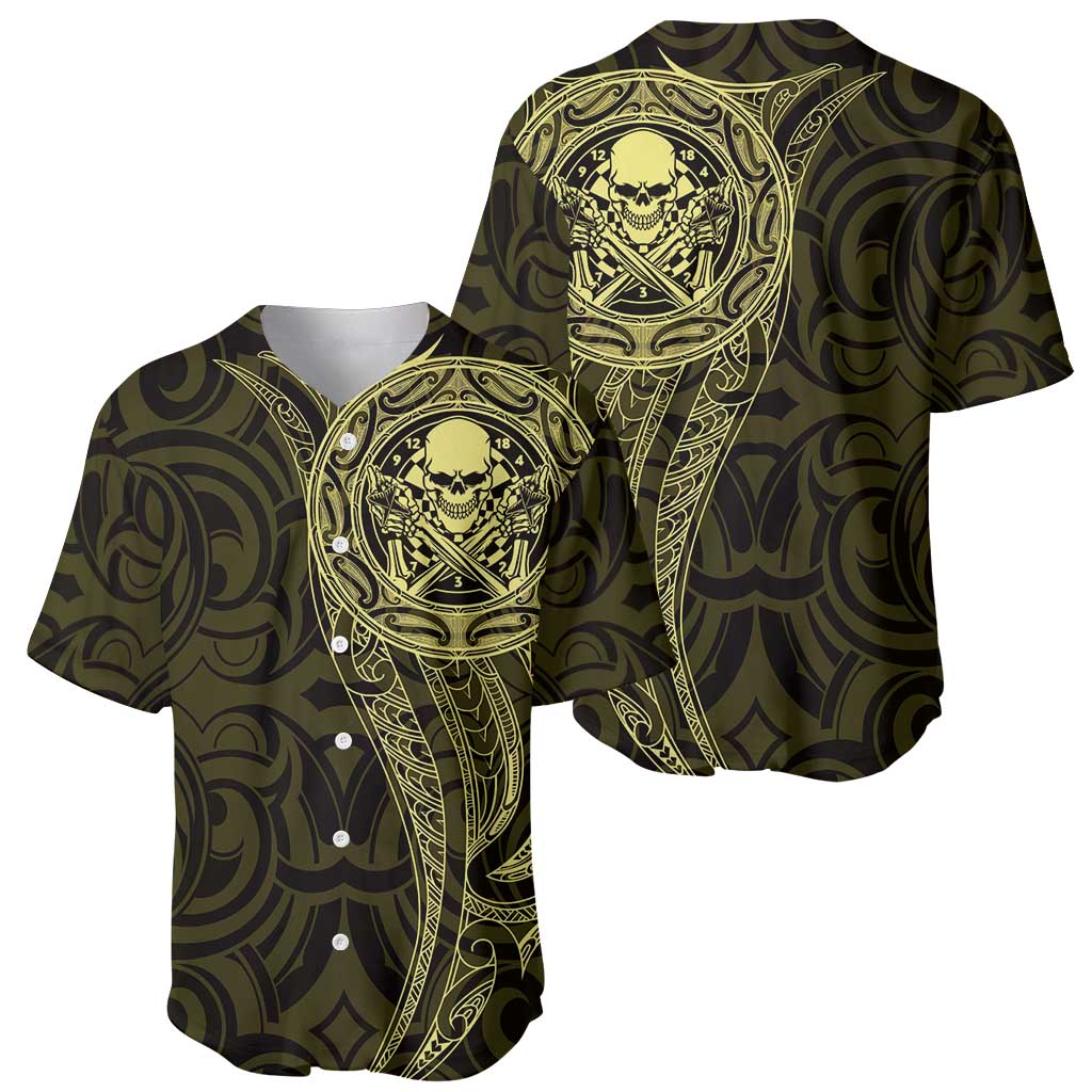 New Zealand Skull Darts Baseball Jersey Aotearoa Maori Chest Tattoo Stylized Gold - Aussie Hoodie