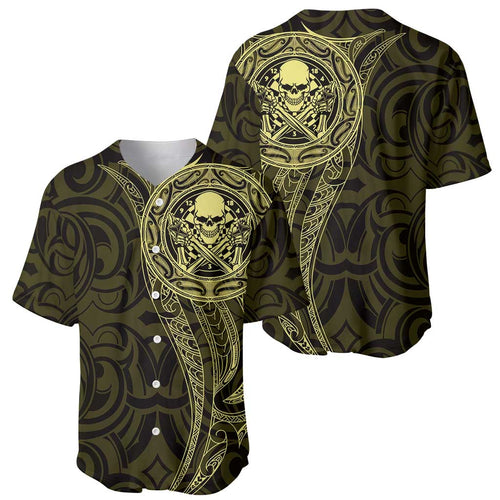 New Zealand Skull Darts Baseball Jersey Aotearoa Maori Chest Tattoo Stylized Gold - Aussie Hoodie