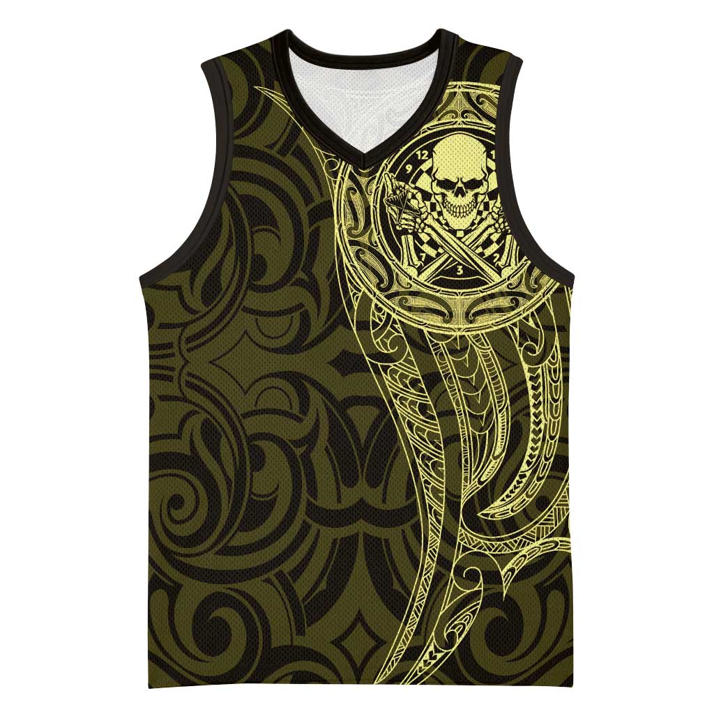 New Zealand Skull Darts Basketball Jersey Aotearoa Maori Chest Tattoo Stylized Gold - Aussie Hoodie